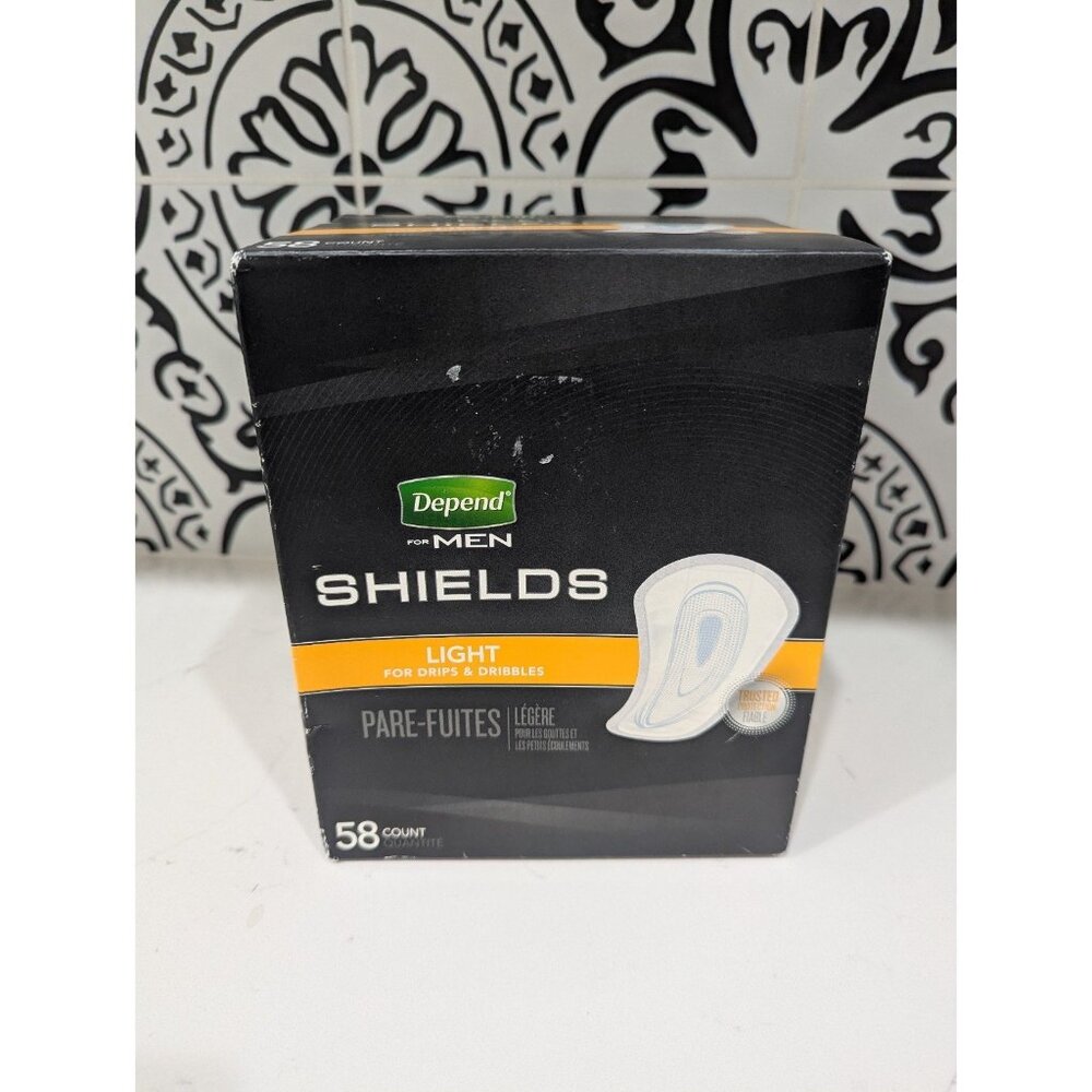 New in Box Depend for Men Shields Light Absorbency 58 Count Box